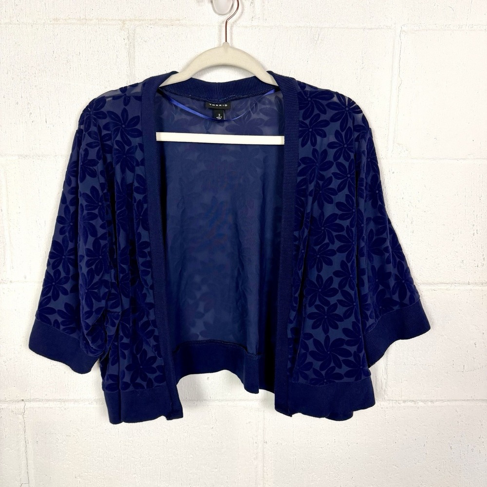 Torrid Velvet Burnout Open Shrug Plus Size 3X Blue Floral Layers Glam Whimsigoth